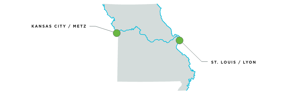 Kansas City : Metz / St. Louis: Lyon /