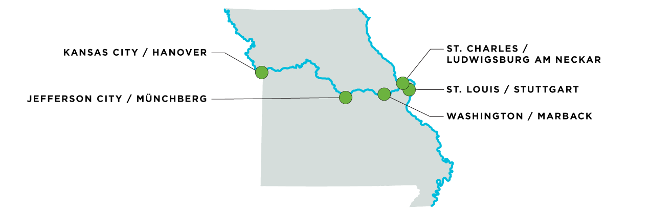 Kansas City: Hanover / Jefferson City: Münchberg / Washington: Marback / St. Charles: Ludwigsburg / St. Louis: Stuttgart /